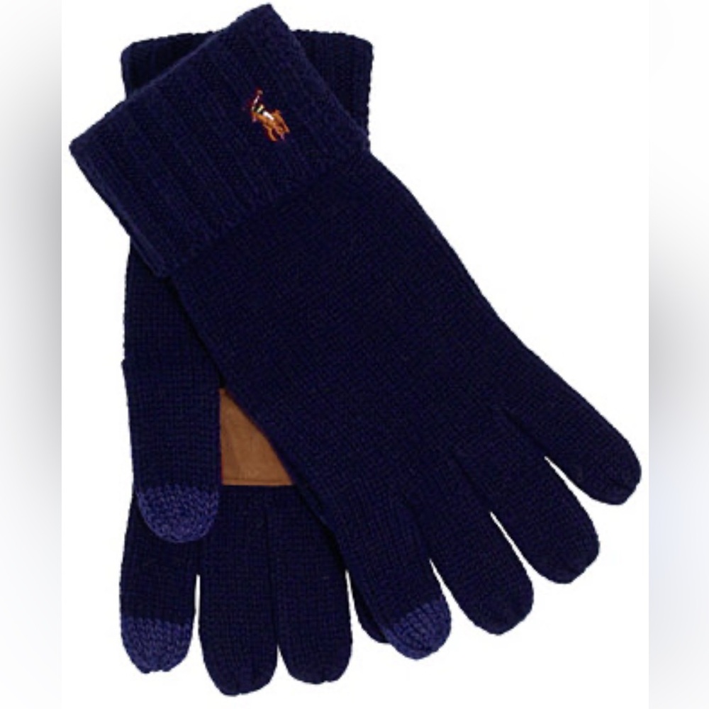 Polo Ralph Lauren navy men’s leather patch signature gloves NWT